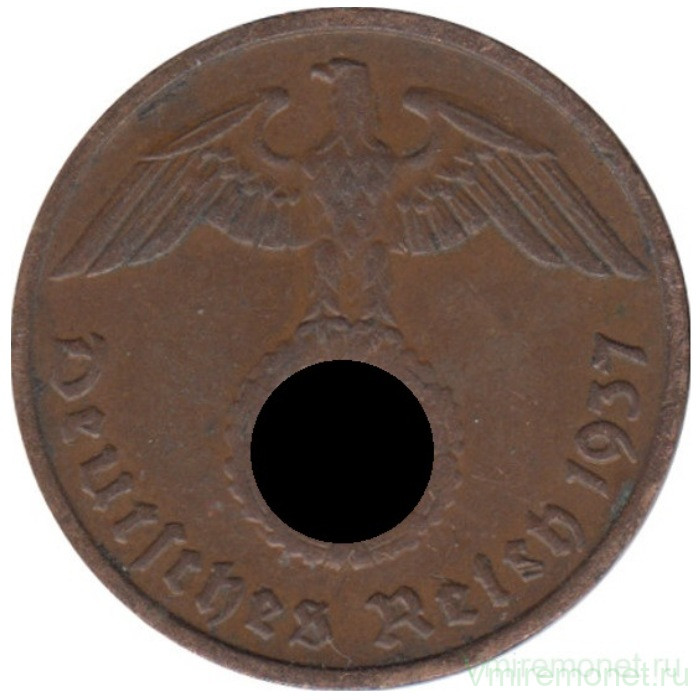 Монета. Германия. Третий Рейх. 2 рейхспфеннига 1937 год. Монетный двор - Карлсруэ (G).