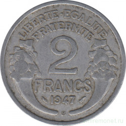 Монета. Франция. 2 франка 1947 год. Монетный двор - Бомонт (B).