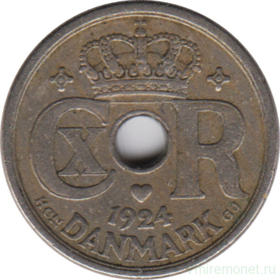 Монета. Дания. 10 эре 1924 год.