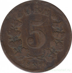 Монета. Норвегия. 5 эре 1876 год.