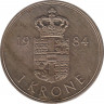  Монета. Дания. 1 крона 1984 год. ав.