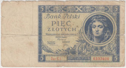 Банкнота. Польша. 5 злотых 1930 год. Тип 72.