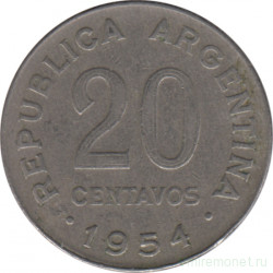 Монета. Аргентина. 20 сентаво 1954 год.