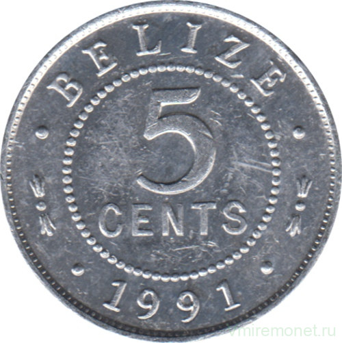 Монета. Белиз. 5 центов 1991 год.