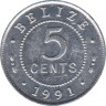 Монета. Белиз. 5 центов 1991 год. ав.