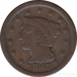 Монета. США. 1 цент 1847 год.