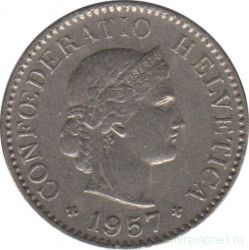 Монета. Швейцария. 5 раппенов 1957 год.