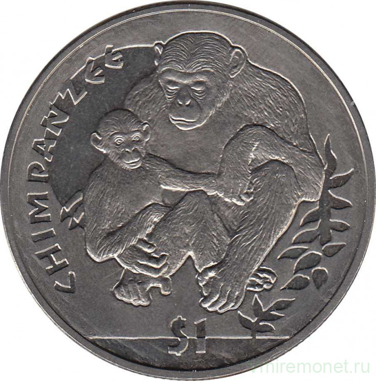 Монета. Сьерра-Леоне. 1 доллар 2010 год. Шимпанзе.