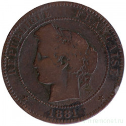 Монета. Франция. 10 сантимов 1881 год. 