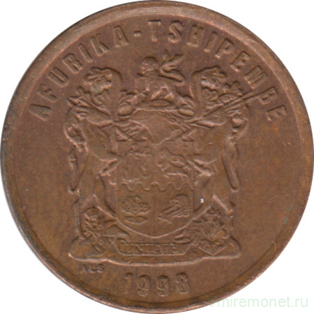 Монета. Южно-Африканская республика (ЮАР). 2 цента 1998 год.