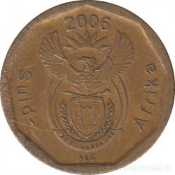Монета. Южно-Африканская республика (ЮАР). 10 центов 2006 год.