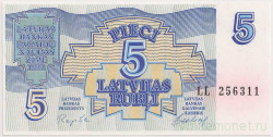 Банкнота. Латвия. 5 рублей 1992 год.
