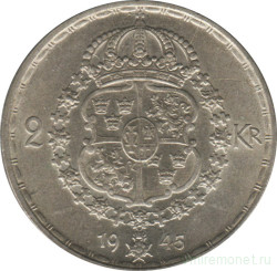 Монета. Швеция. 2 кроны 1945 год. G