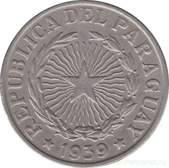 Монета. Парагвай. 5 песо 1939 год.