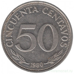 Монета. Боливия. 50 сентаво 1980 год. 