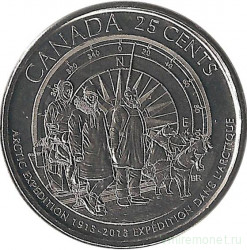 Монета. Канада. 25 центов 2013 год. 100 лет Канадской Арктической экспедиции. Глянцевая.