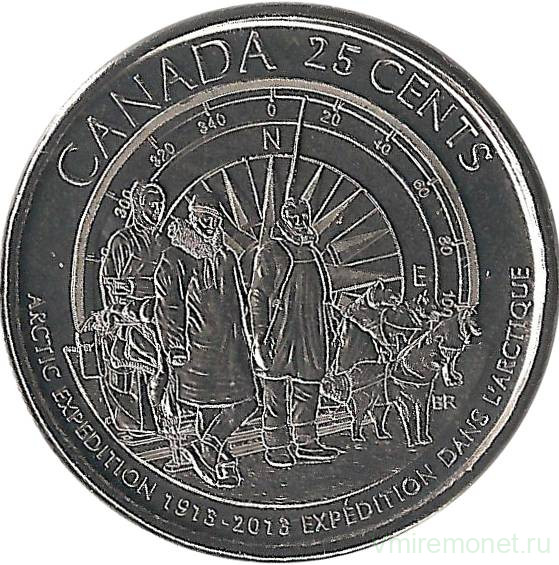 Монета. Канада. 25 центов 2013 год. 100 лет Канадской Арктической экспедиции. Глянцевая.