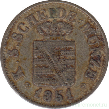 Монета. Королевство Саксония, Дрезден (Германский союз). 1/2 новых грошена (5 пфеннигов) 1851 год. Фридрих Август II.