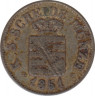 Монета. Королевство Саксония (Германский союз). 1/2 грошена (5 пфеннигов) 1851 год. ав.