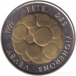 Монета. Швейцария. 5 франков 1999 год. Винный фестиваль.