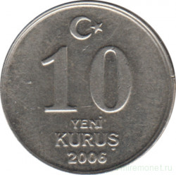 Монета. Турция. 10 курушей 2006 год.