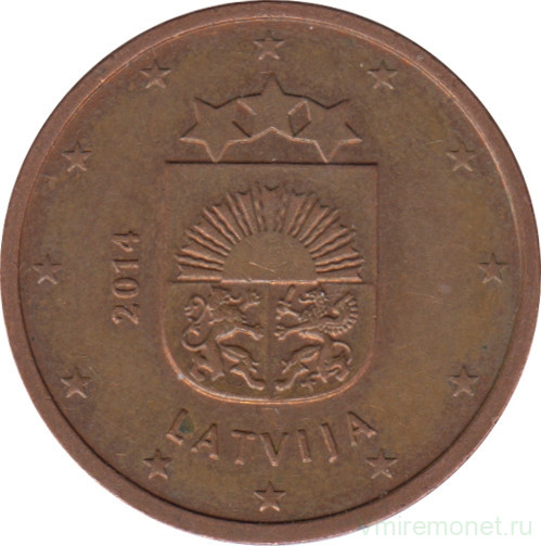 Монета. Латвия. 5 центов 2014 год.
