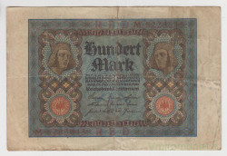 Банкнота. Германия. Веймарская республика. 100 марок 1920 год. Серийный номер - буква и семь цифр.