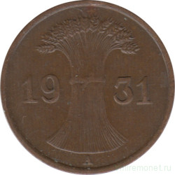 Монета. Германия. Веймарская республика. 1 рейхспфенниг 1931 год. Монетный двор - Берлин (А).