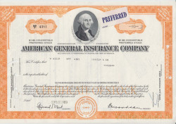 Акция. США. "AMERIGAN GENERAL INSURANCE COMPANY". 10 акций 1969 год.