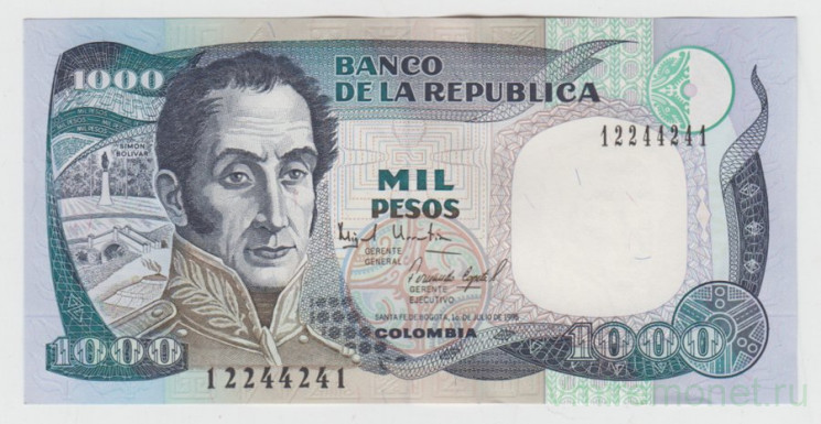 Банкнота. Колумбия. 1000 песо 1995 год.