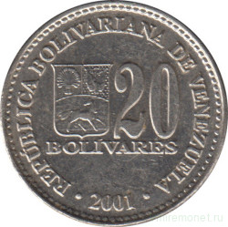 Монета. Венесуэла. 20 боливаров 2001 год. Магнитная.