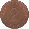  Монета. ФРГ. 2 пфеннига 1972 год. Монетный двор - Гамбург (J). рев.
