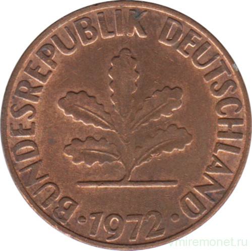 Монета. ФРГ. 2 пфеннига 1972 год. Монетный двор - Гамбург (J).