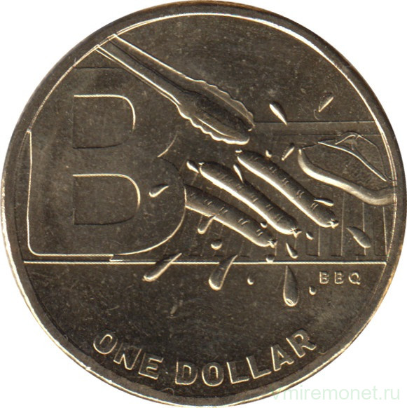 Монета. Австралия. 1 доллар 2021 год.  Английский алфавит. Буква "B".