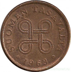 Монета. Финляндия. 5 пенни 1963 год.