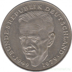 Монета. ФРГ. 2 марки 1989 год. Курт Шумахер. Монетный двор - Гамбург (J).