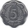 Монета. Восточные Карибские государства. 5 центов 2000 год. ав.