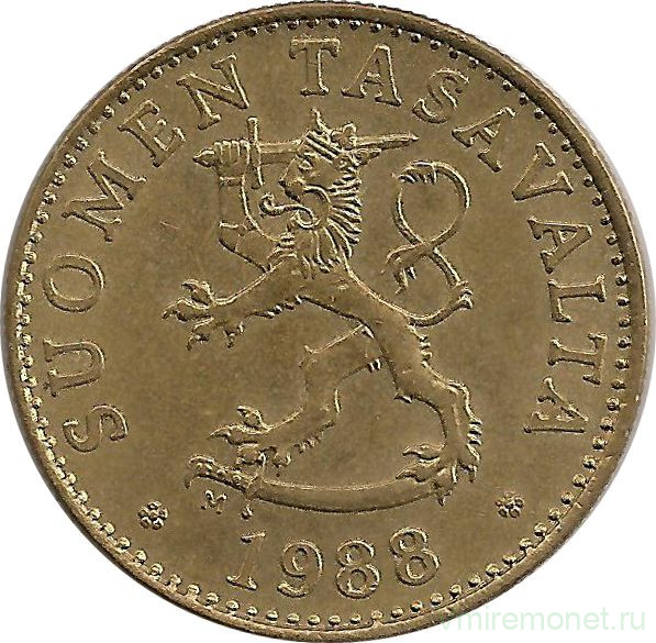 Монета. Финляндия. 50 пенни 1988 год.