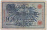 Банкнота. Германия. Германская империя (1871-1918). 100 марок 1908 год. Старый тип. Номер серии (семь цифр и одна буква) - красный цвет. Надпечатка. ав.