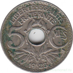 Монета. Франция. 5 сантимов 1923 год. Монетный двор - Бомон-ле-Роже. Аверс - рог изобилия.