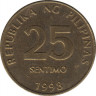Монета. Филиппины. 25 сентимо 1998 год. ав.