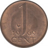 Монета. Нидерланды. 1 цент 1969 год. Петух. ав.