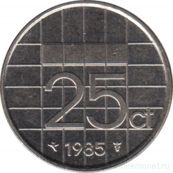 Монета. Нидерланды. 25 центов 1985 год.