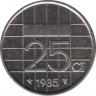 Монета. Нидерланды. 25 центов 1985 год. ав.