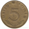 Монета. Германия. Третий Рейх. 5 рейхспфеннигов 1939 год. Монетный двор - Гамбург (J).