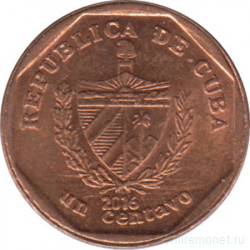 Монета. Куба. 1 сентаво 2016 год (конвертируемый песо). Сталь с медным покрытием.