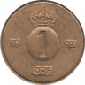  Монета. Швеция. 1 эре 1957 год . ав.