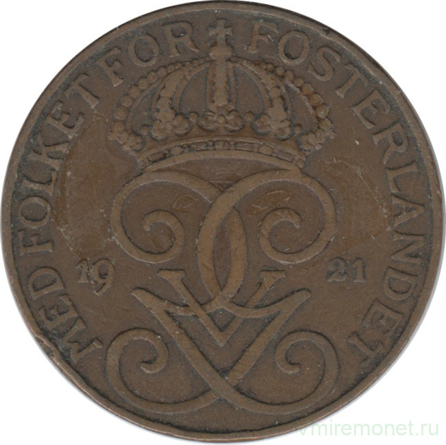 Монета. Швеция. 5 эре 1921 год. 