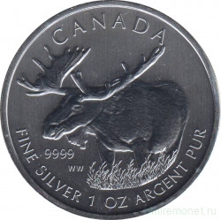 Монета. Канада. 5 долларов 2012 год. Лось.