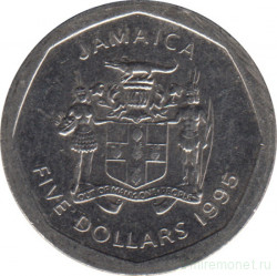 Монета. Ямайка. 5 долларов 1995 год.